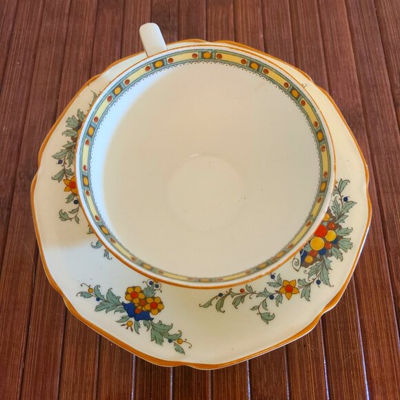 Crown Ducal Ware England Cup and Saucer Blue Urn/ Fruit 1927-30 - Picture 5 of 8